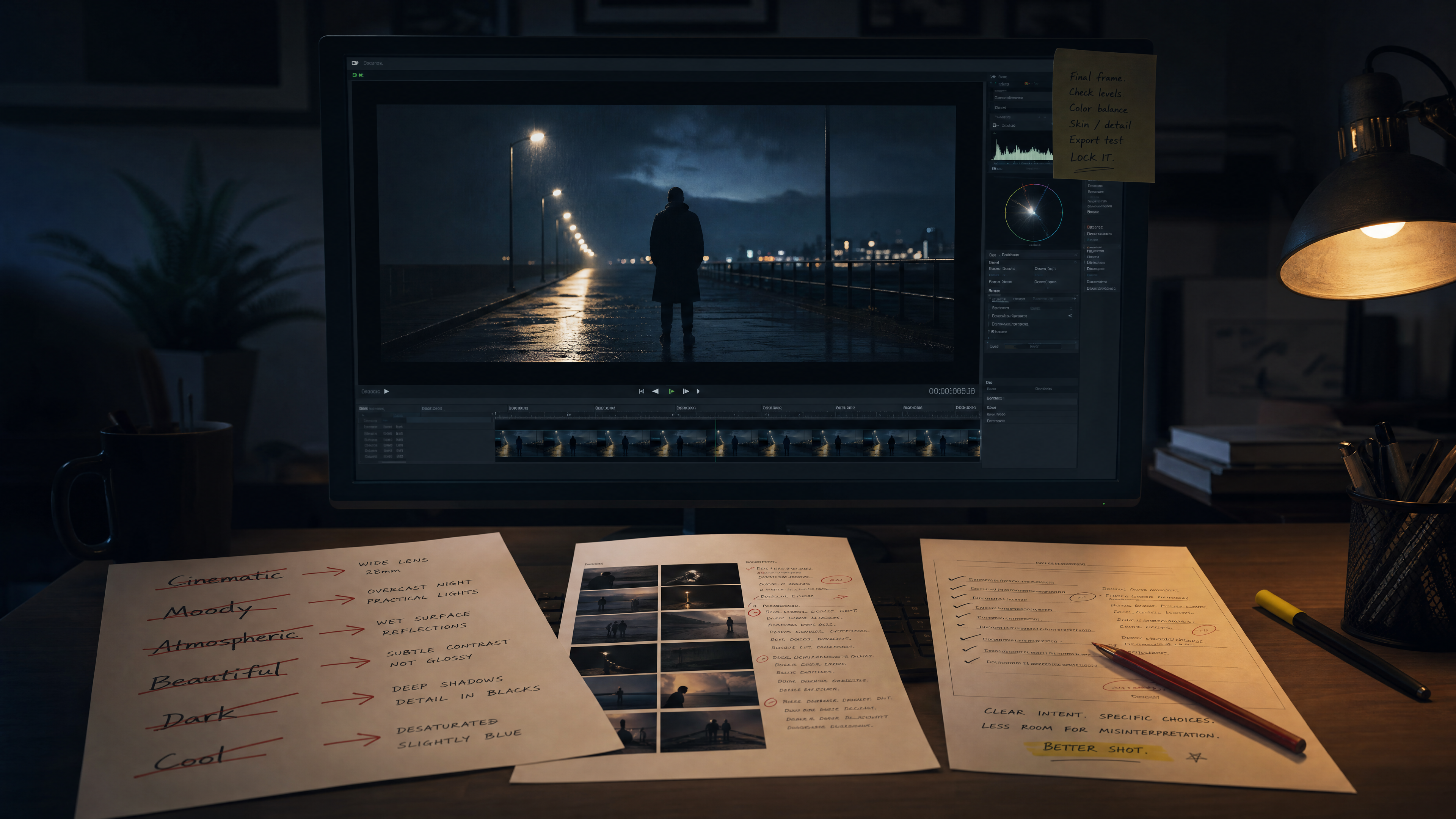 Restrained AI movie shot kept clean with negative prompt controls