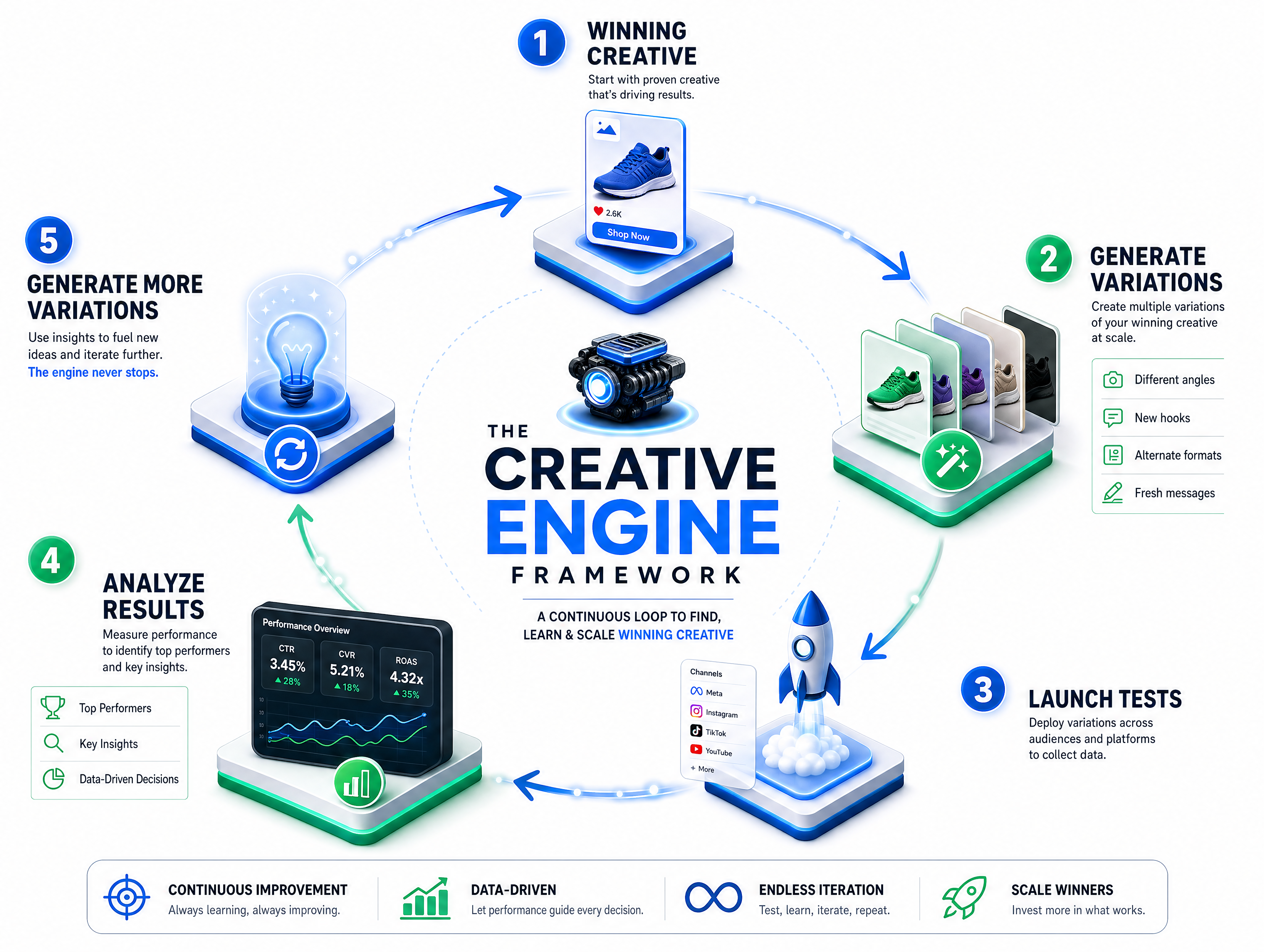 Diagram of a continuous AI creative engine cycle